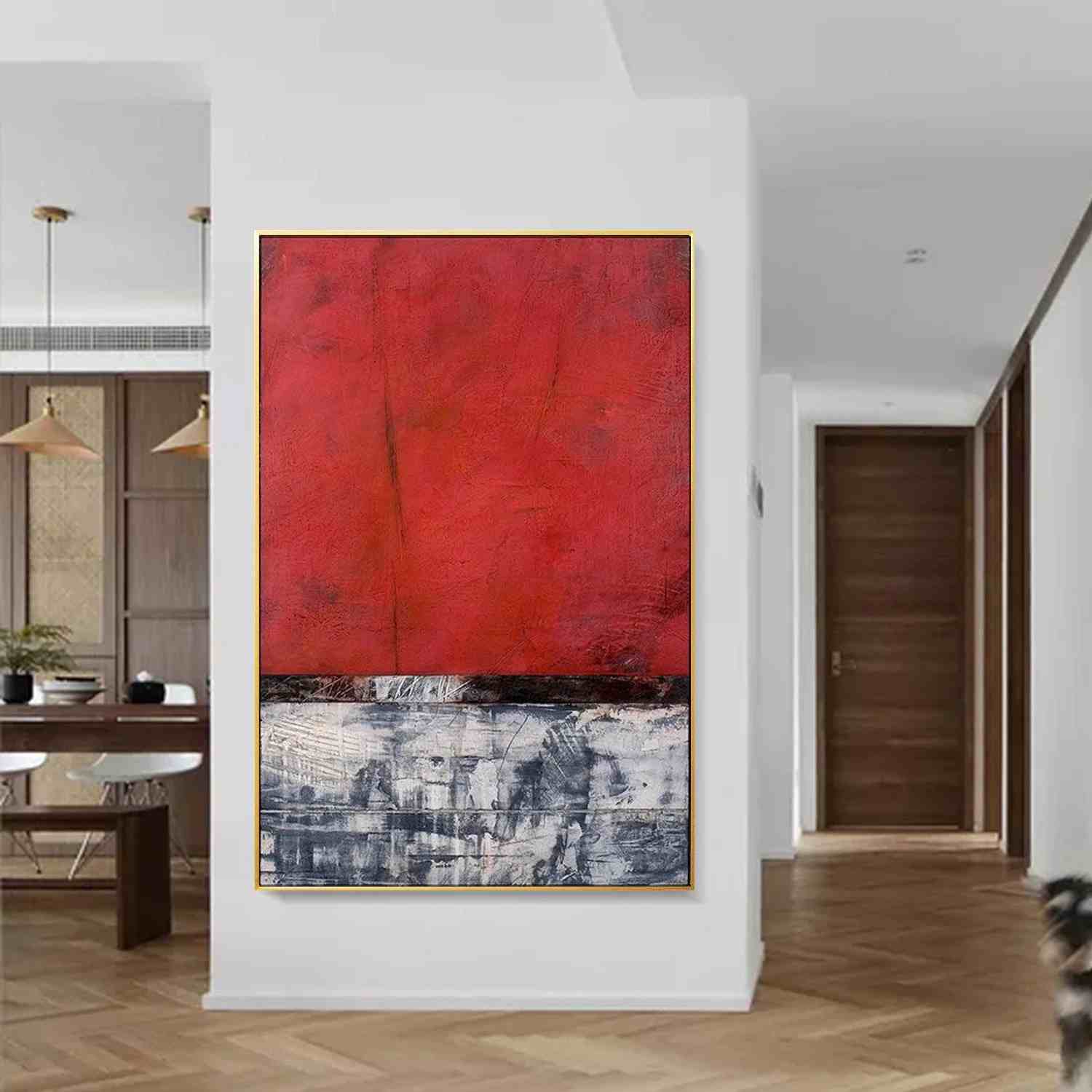 Painting Hand-painted Original Oversize Red Gray Abstract Canvas Artwork G8UCS